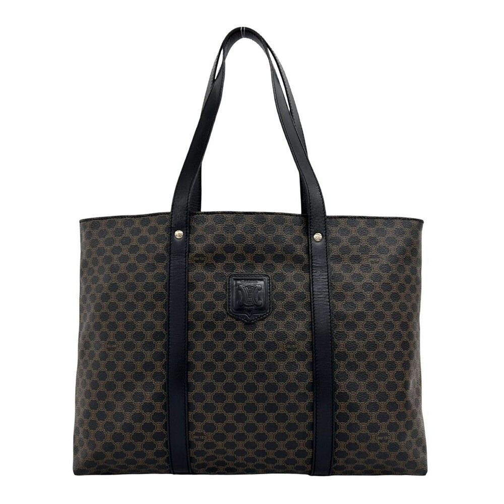 CELINE Vintage Macadam Blazon Pattern Triomphe Leather Tote Bag Semi Shoulder...